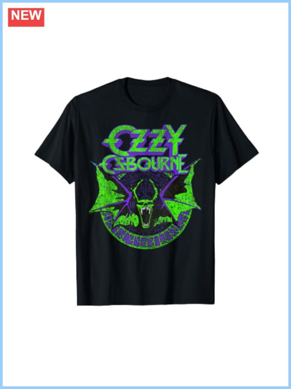 Ozzy Osbourne Bat Circle Neon Graphic T-Shirt Classic Fit Band Tee
